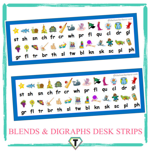 Blends & Digraphs desk strips -The Teacher Hero- Life saving digital teacher resources for the classroom! Instant download.