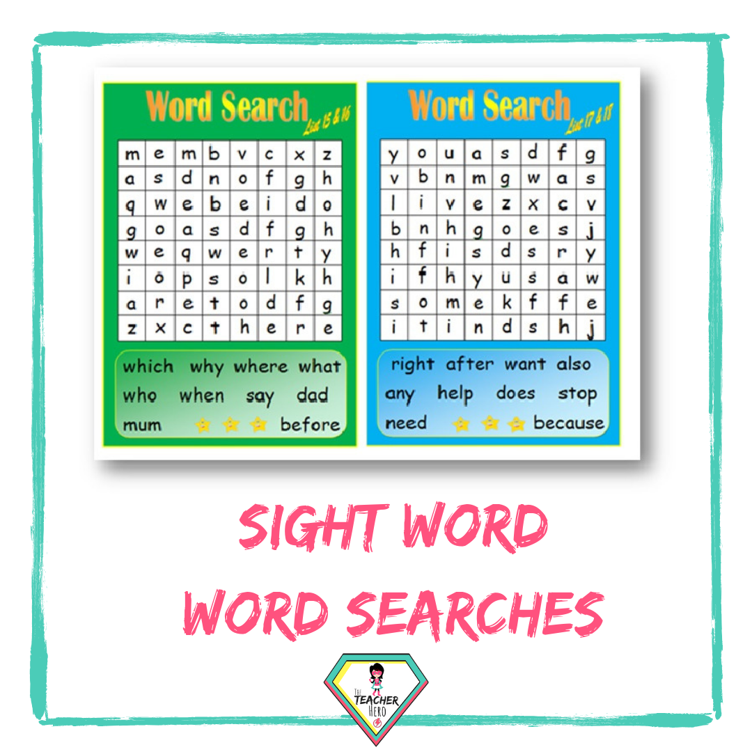 Sight Word Word Searches- Set 2 - The Teacher Hero