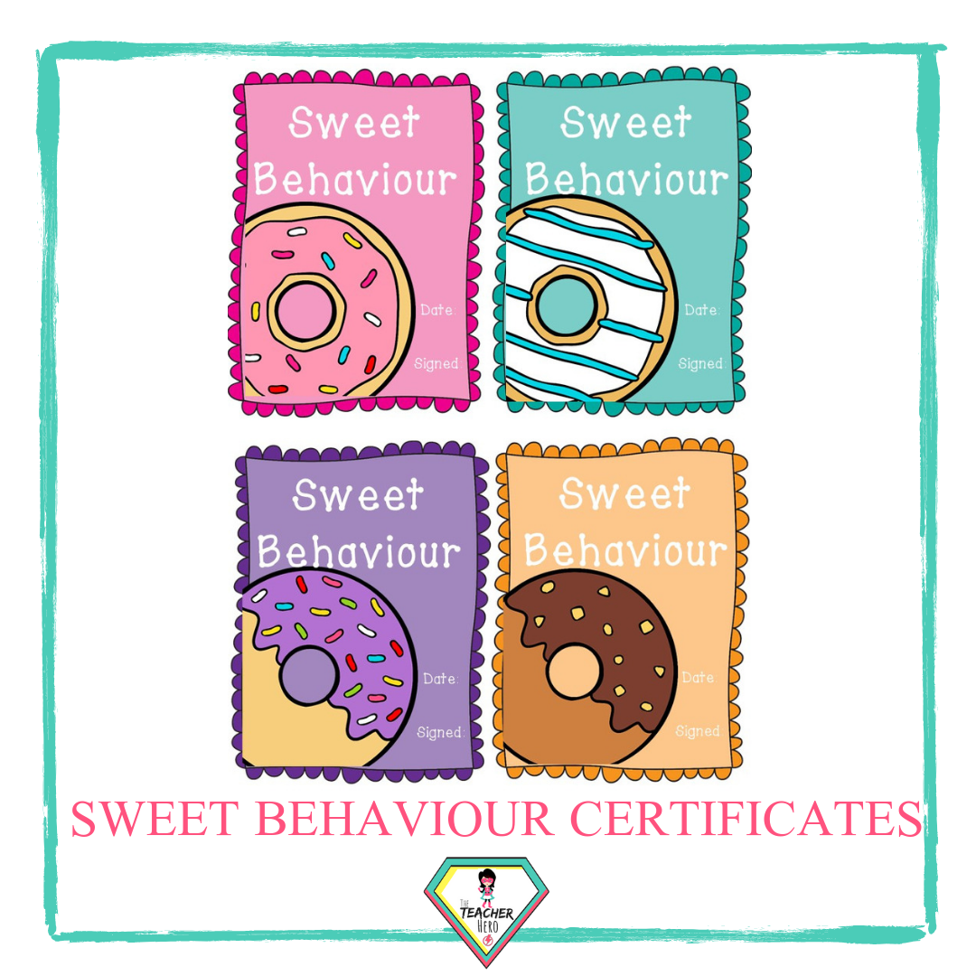 behaviour Certificates- sweet donut theme - The teacher hero- Life saving digital teacher resources for the classroom! Instant download.