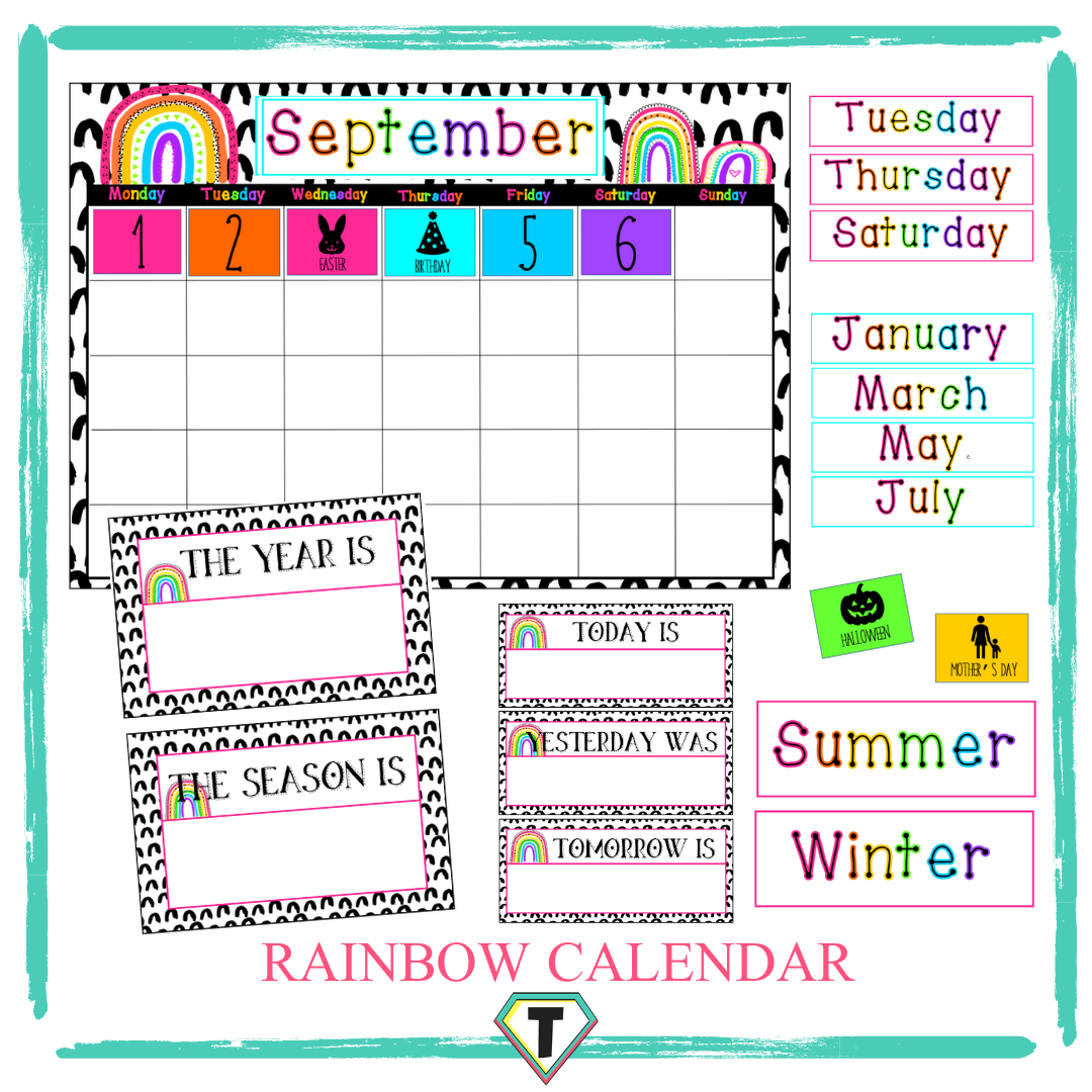 Classroom Calendar Rainbow Bright Theme The Teacher Hero