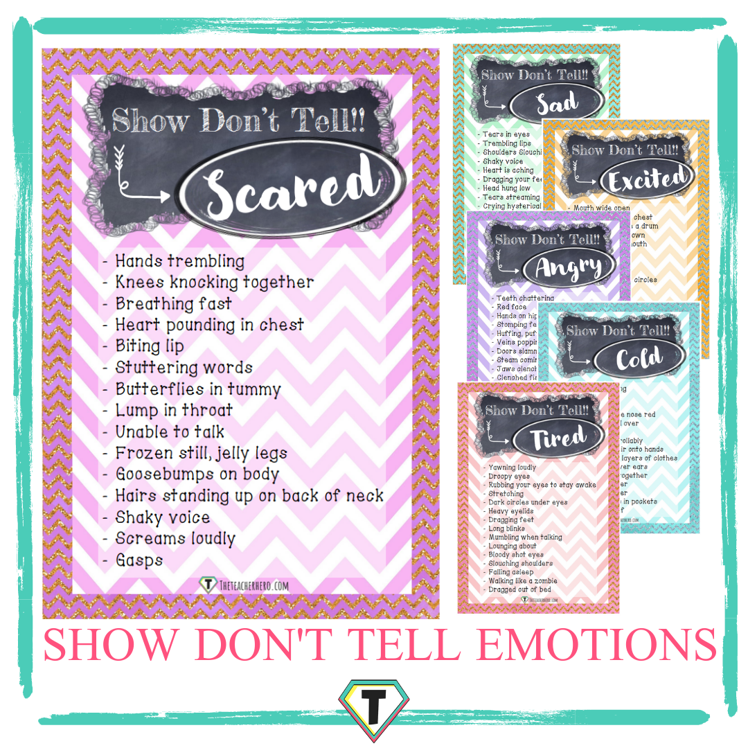 Show don't tell writing posters - The teacher hero- Life saving digital teacher resources for the classroom! Instant download.