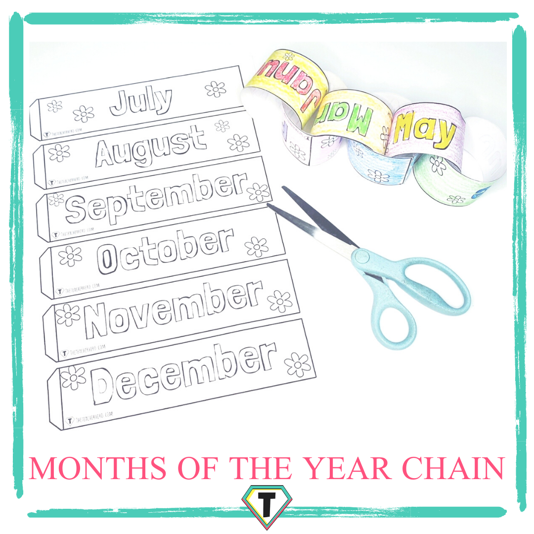 Months of the year Chain- The teacher hero- Life saving digital teacher resources for the classroom! Instant download.