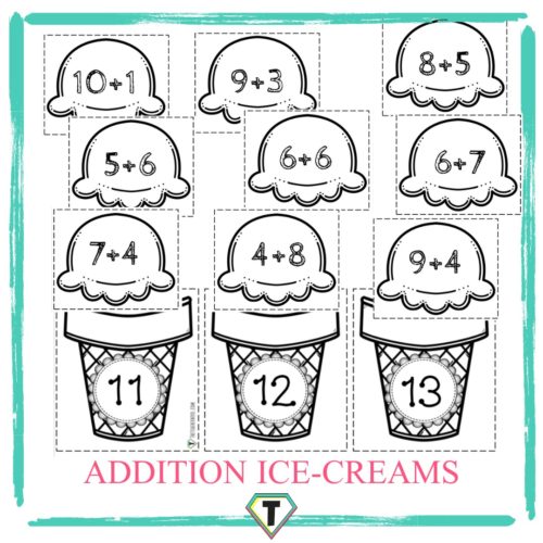 Addition ice-creams b/w- The teacher hero- Life saving digital teacher resources for the classroom! Instant download.