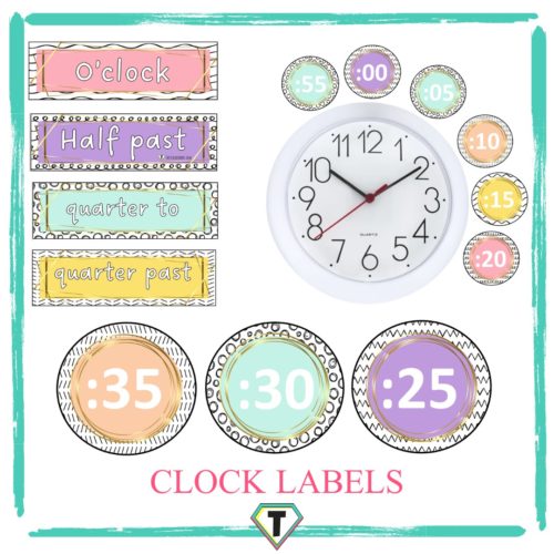 Clock Labels- The teacher hero- Life saving digital teacher resources for the classroom! Instant download.