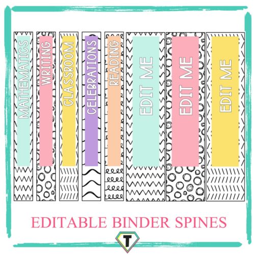 Editable binder spine labels, pretty pastels- The Teacher Hero- Life saving digital teacher resources for the classroom! Instant download.