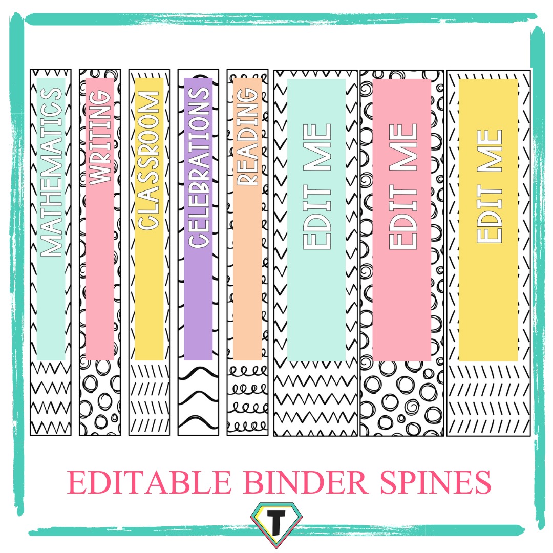 Editable binder spine labels Pretty Pastels The Teacher Hero