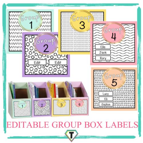 Editable group box labels, pretty pastels- The Teacher Hero- Life saving digital teacher resources for the classroom! Instant download.