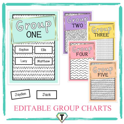 Editable Group Charts, pretty pastels- The Teacher Hero- Life saving digital teacher resources for the classroom! Instant download.