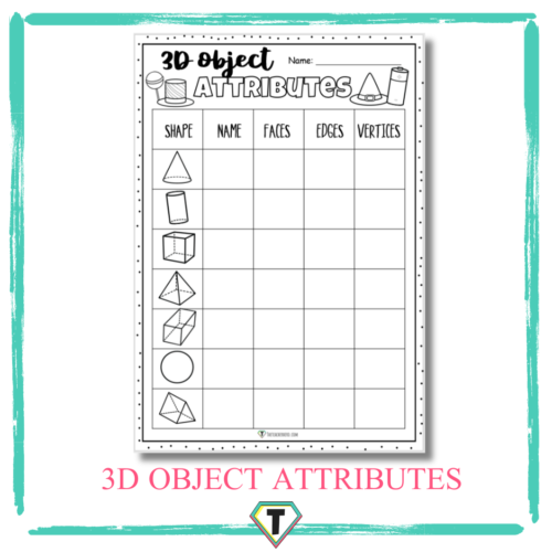 3D objects attribute worksheet -The Teacher Hero- Life saving digital teacher resources for the classroom! Instant download.