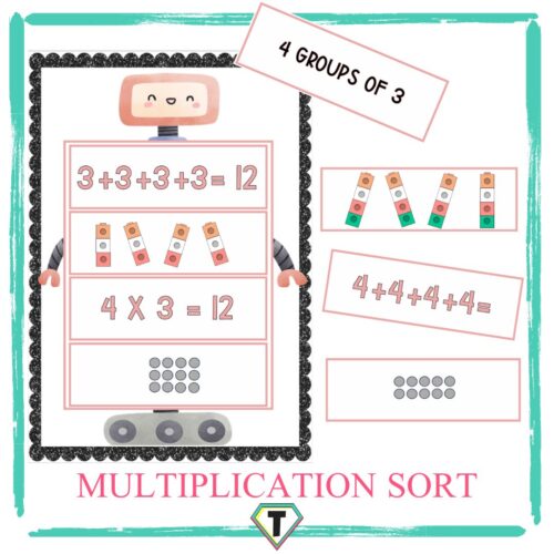 Multiplication Sort Robot- The Teacher Hero- Life saving digital teacher resources for the classroom! Instant download.