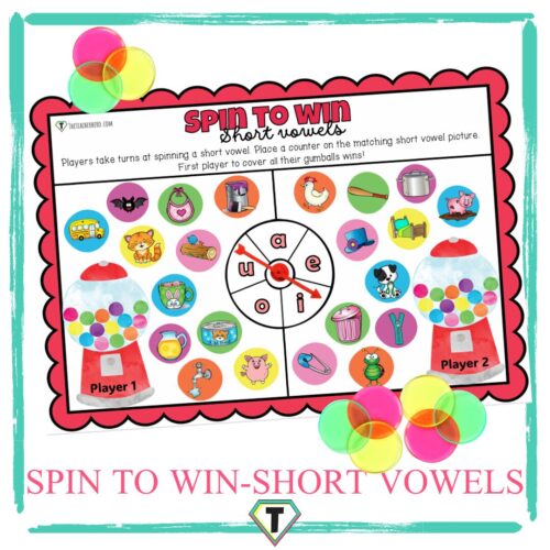 Spin to win Short Vowels Game- The Teacher Hero- Life saving digital teacher resources for the classroom! Instant download.