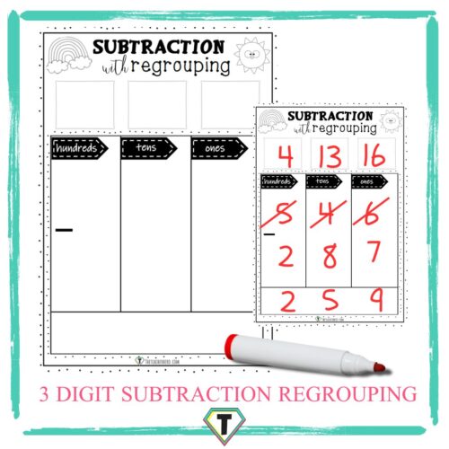 3 digit subtraction with regrouping - The Teacher Hero- Life saving digital teacher resources for the classroom! Instant download.