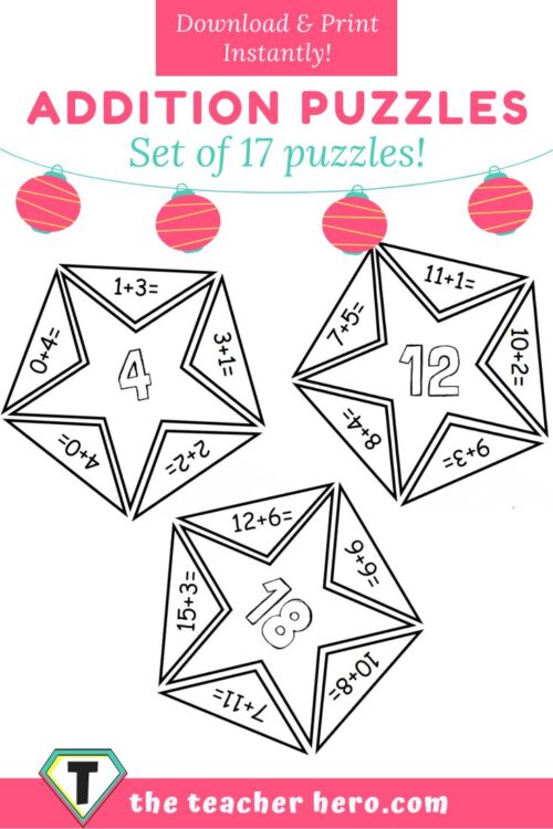 Addition Star Puzzles - Set of 17 - The Teacher Hero
