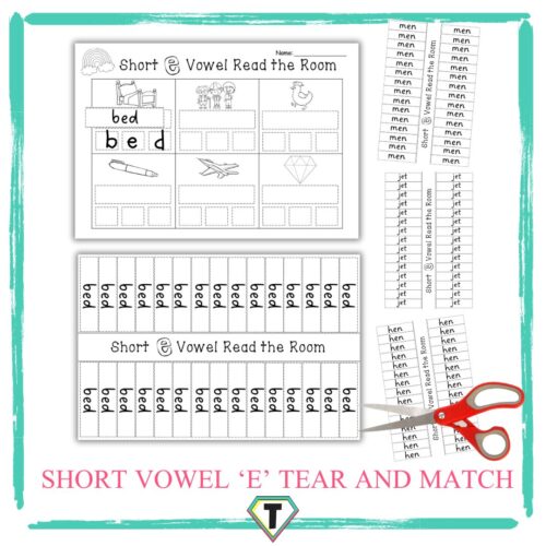 Read the room short vowel e- tear and match - The Teacher Hero- Life saving digital teacher resources for the classroom! Instant download.
