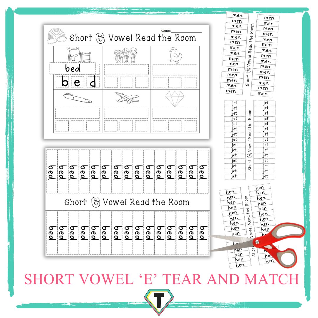 Read the room short vowel e - tear and match - The Teacher Hero