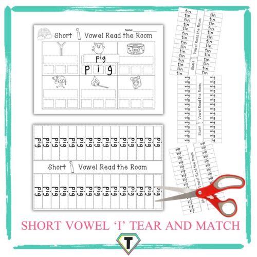 Read the room short vowel i- tear and match - The Teacher Hero- Life saving digital teacher resources for the classroom! Instant download.